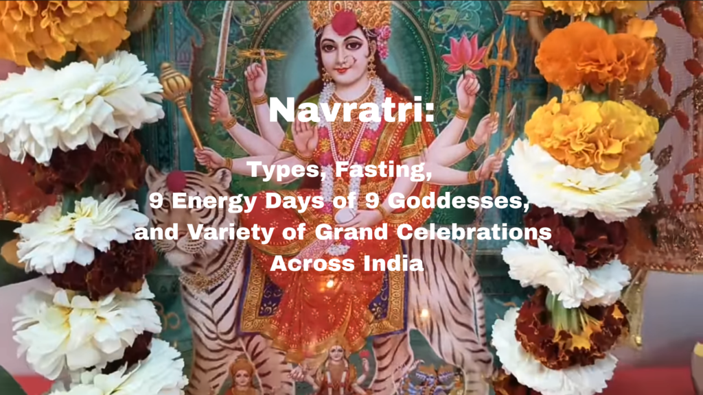 Devi Durga adorned with flower garlands sitting on lion